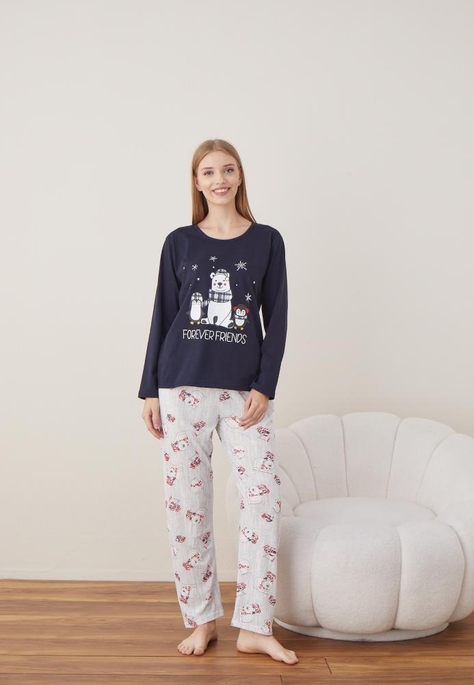 Pijama Dama Craciun "FOREVER FRIENDS" ,maneca lunga ,pantaloni lungi,Engros